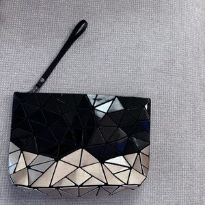 Patrizia Luca Geometric Metallic Black and Silver Wristlet Clutch